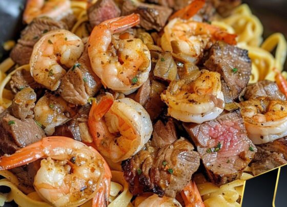 Cajun Shrimp and Steak Alfredo Pasta prepared at home with simple ingredients and clear steps.