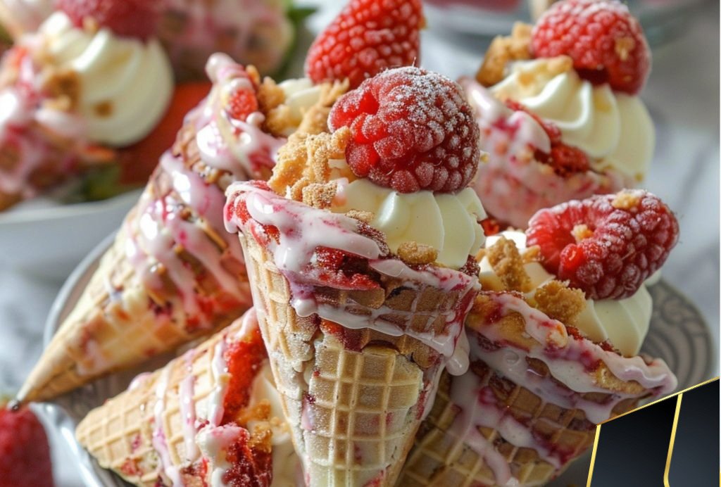 STRAWBERRY CRUNCH CHEESECAKE CONES