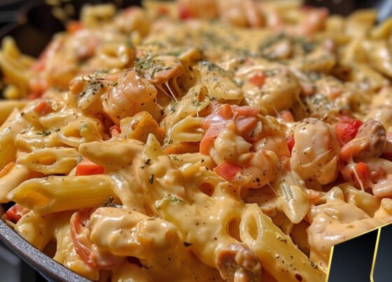 Chicken shrimp and sausage jambalaya pasta with homemade Alfredo sauce prepared at home with simple ingredients and clear steps.
