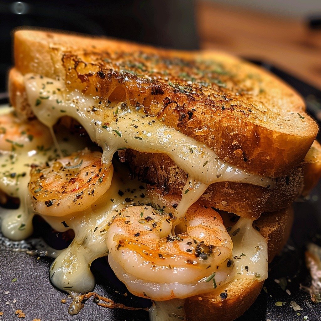 Cheesy Garlic Bread Shrimp Grilled Cheese