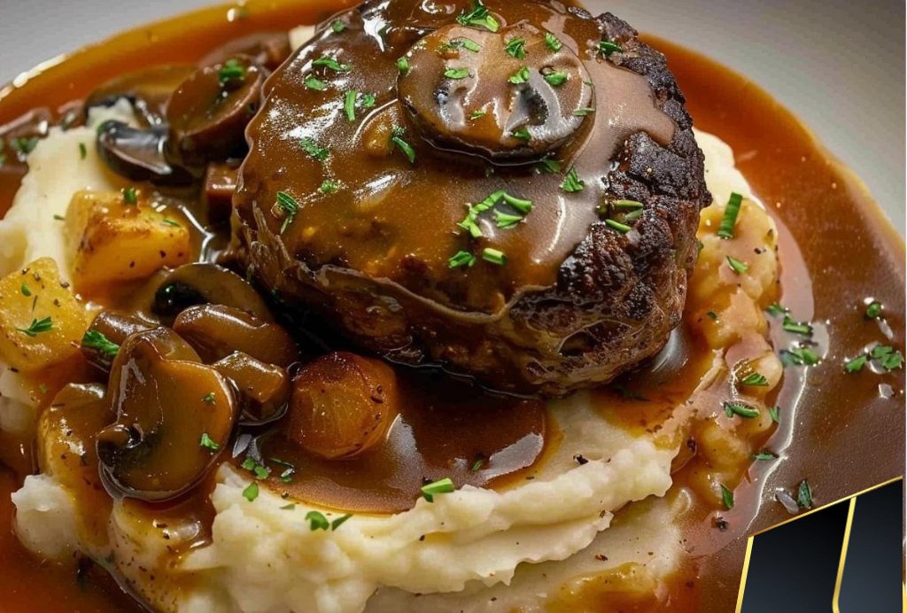 Salisbury Steak with Mashed Potatoes and Mushroom Gravy