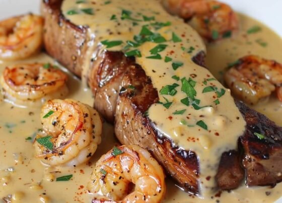 Steak in Creamy Cajun Shrimp Sauce (Surf and Turf) prepared at home with simple ingredients and clear steps.