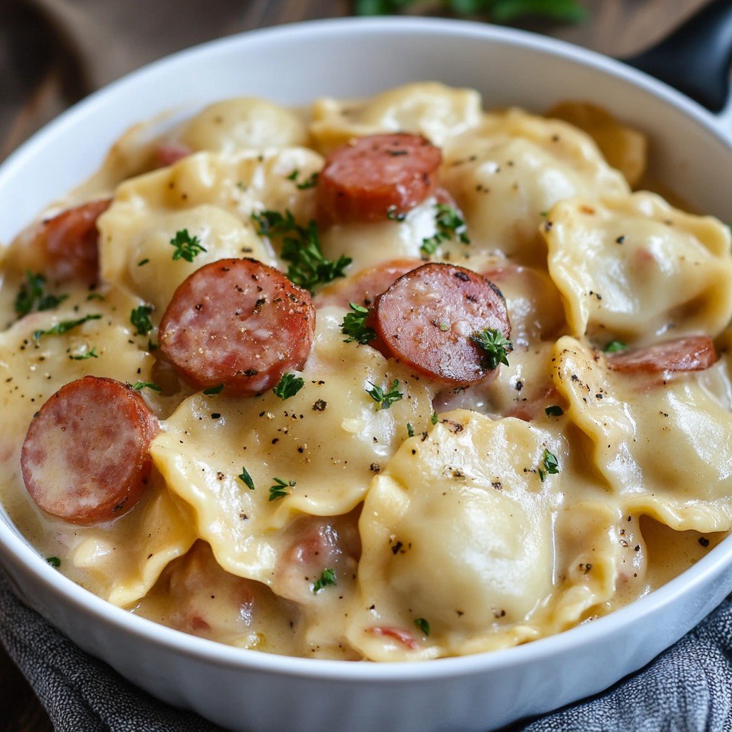 Crockpot Pierogi Casserole with Kielbasa