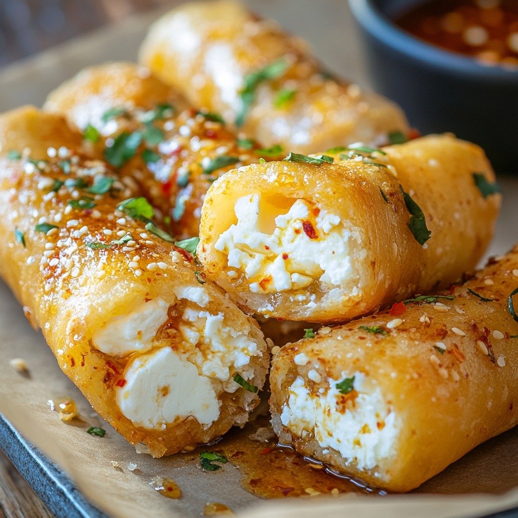 Oven Fried Feta Rolls with Chili Honey
