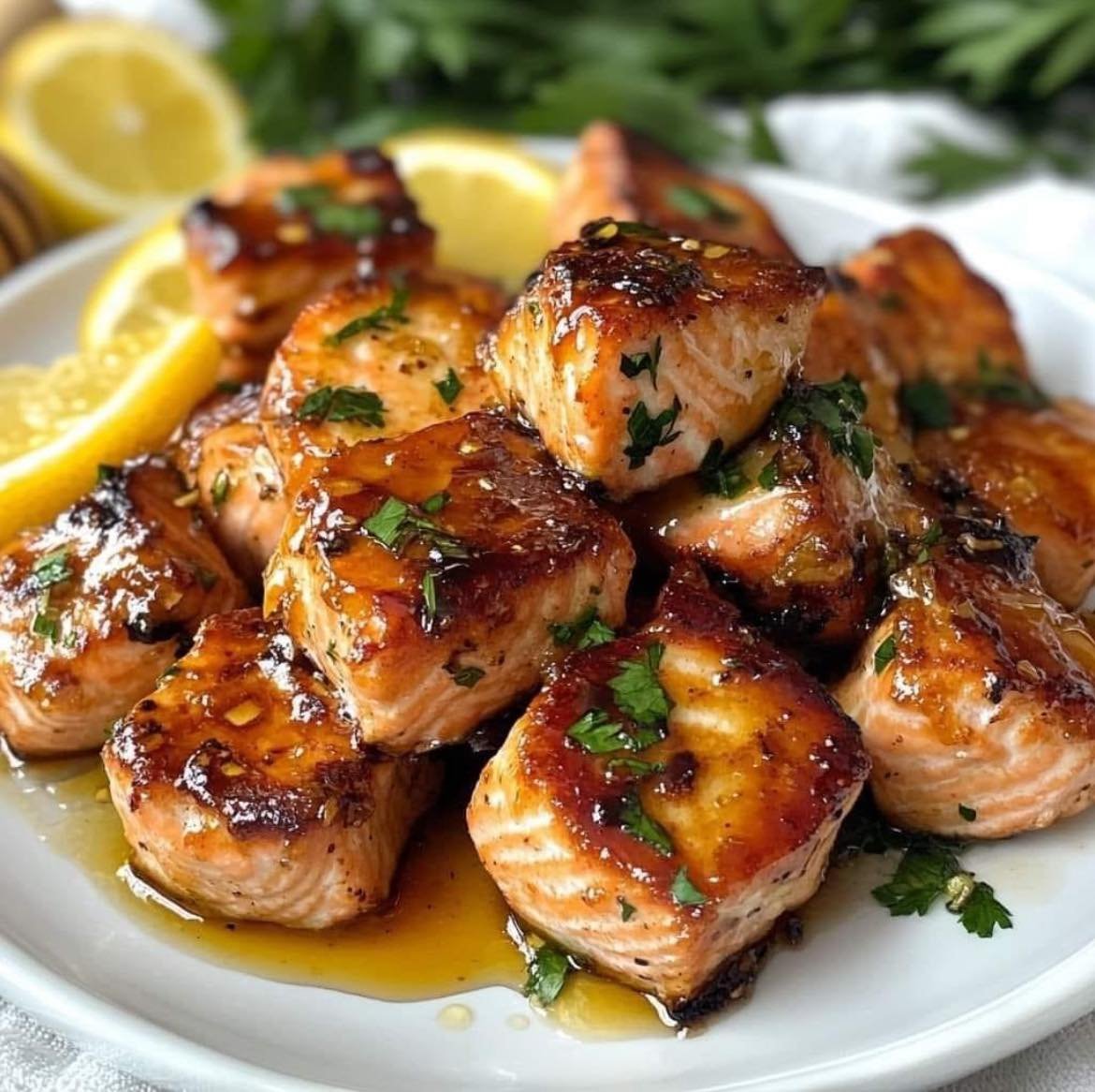 Air Fryer Salmon Bites with Hot Honey