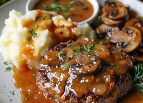 Salisbury Steak with Cabbage and Mashed Potatoes with Gravy prepared at home with simple ingredients and clear steps.