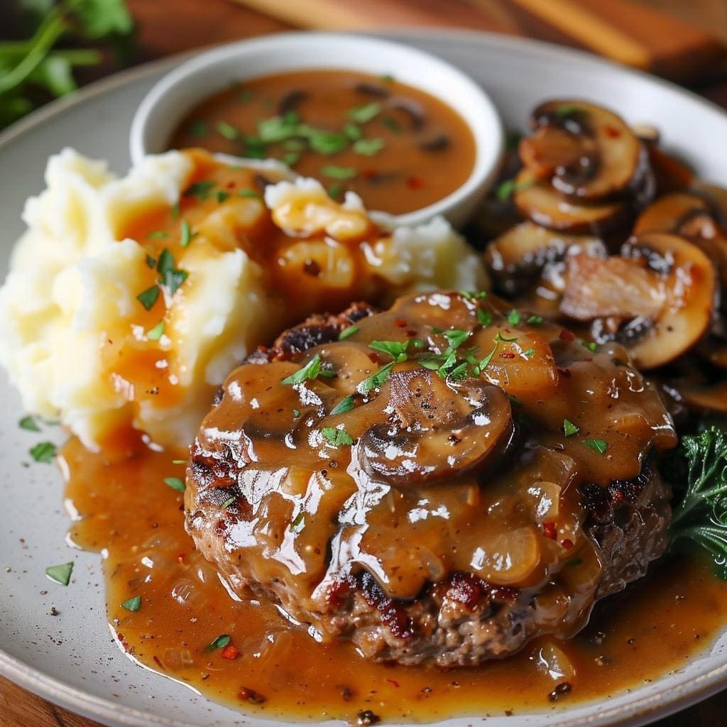 Salisbury Steak with Cabbage and Mashed Potatoes with Gravy