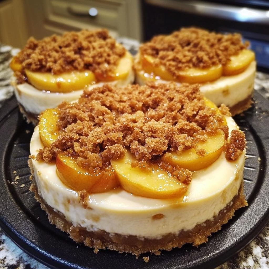Bourbon Peach Streusel and Apple Pie Stuffed Cheesecakes