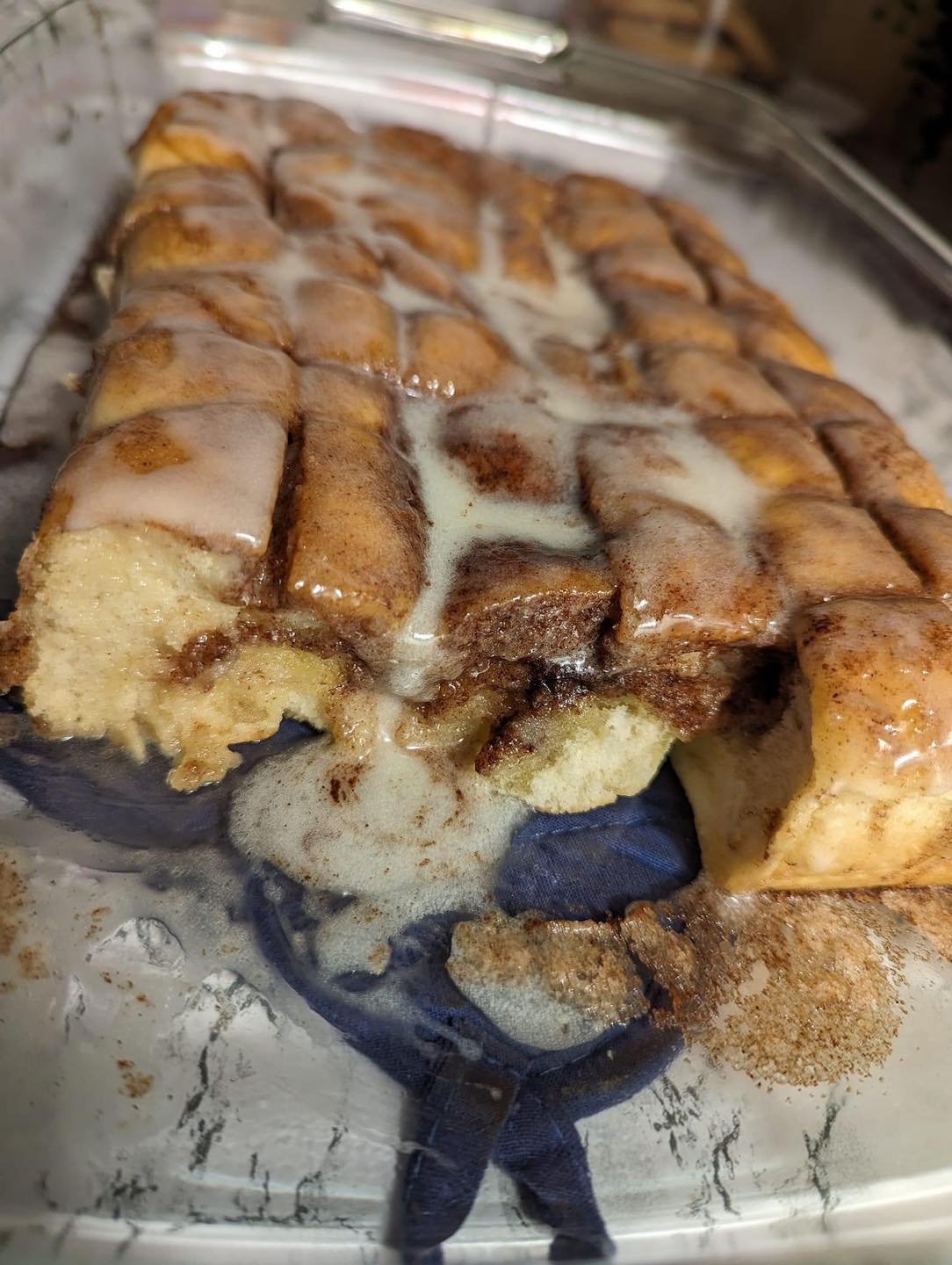 I made “cinnamon rolls” out of Hawaiian rolls. So I guess just cinnamon buns but they are delicious! Take a pack of Hawaiian rolls, slice through all of them to make little pull apart pieces, melt some butter with vanilla, cinnamon and sugar, pour that on top, bake at 350 for about 15 to 20 minutes. And then I just melted some vanilla frosting and poured on top once it was cooled. These are so much better than canned cinnamon rolls!