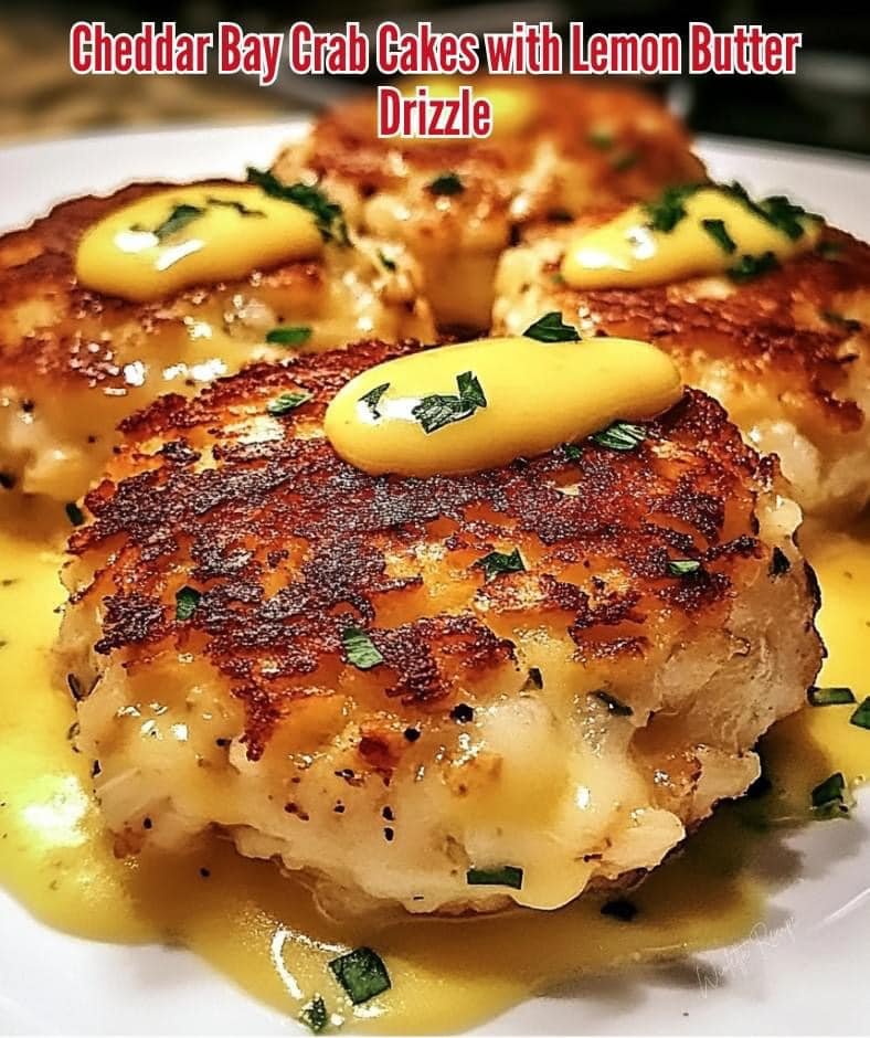 Cheddar Bay Crab Cakes with Lemon Butter Drizzle
