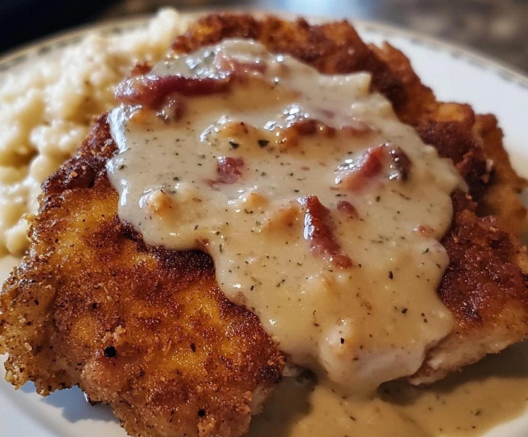 RECIPE NAME: Country Fried Pork Chops with Bacon Gravy