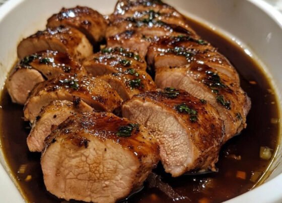 RECIPE NAME: Maple Dijon Pork Tenderloin with Cider Glaze prepared at home with simple ingredients and clear steps.