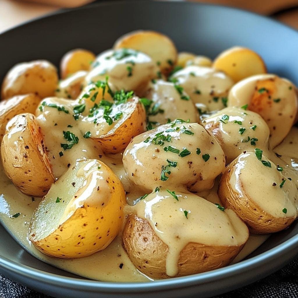 Creamy Garlic Sauce Baby Potatoes
