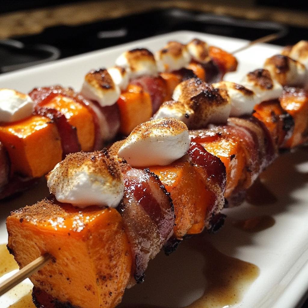 Candied Sweet Potato & Bacon Skewers