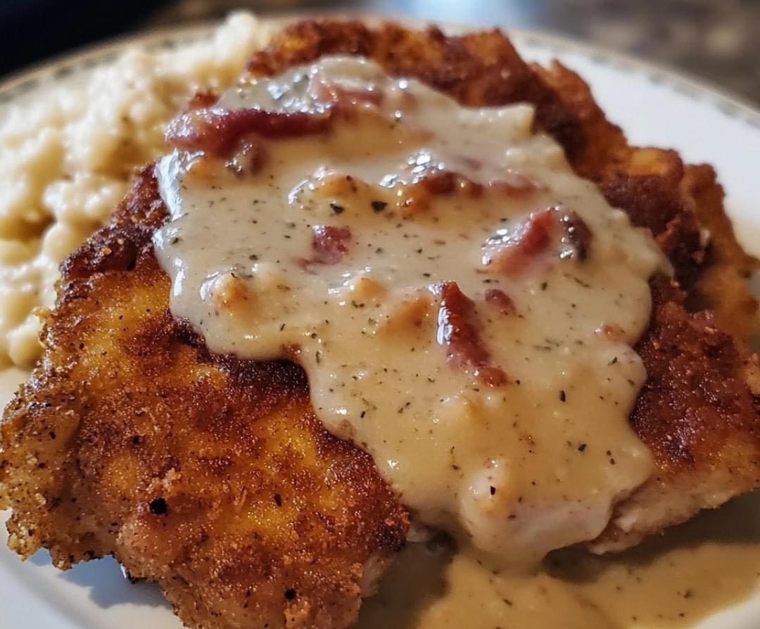 RECIPE NAME: Country Fried Pork Chops with Bacon Gravy