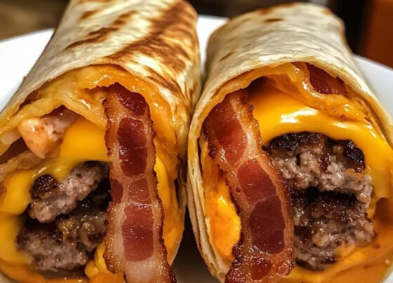 Cheesy Bacon Burger Wraps - your new favorite game day snack! prepared at home with simple ingredients and clear steps.