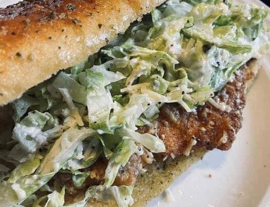 Homemade Parmesan crusted chicken Caesar salad sub prepared at home with simple ingredients and clear steps.