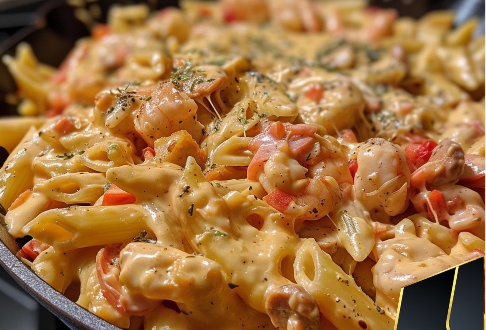 Chicken shrimp and sausage jambalaya pasta with homemade Alfredo sauce