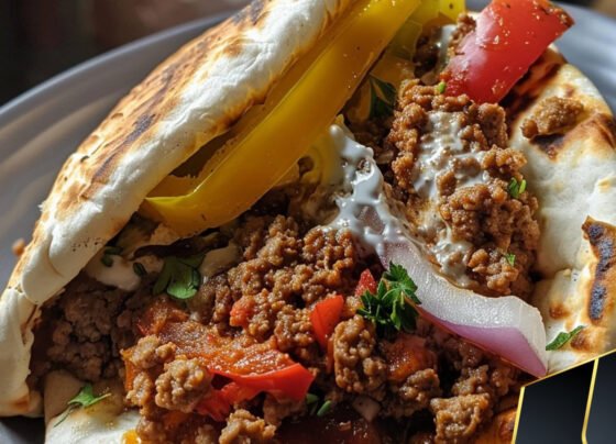 Homemade Hamburger Peppers And Onion Gyros prepared at home with simple ingredients and clear steps.
