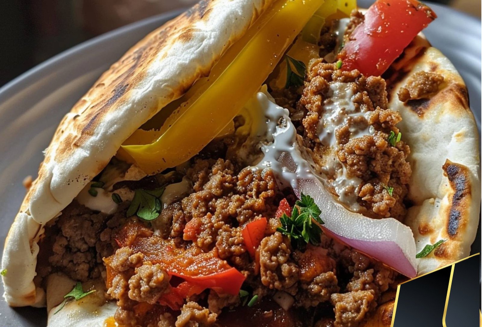 Homemade Hamburger Peppers And Onion Gyros