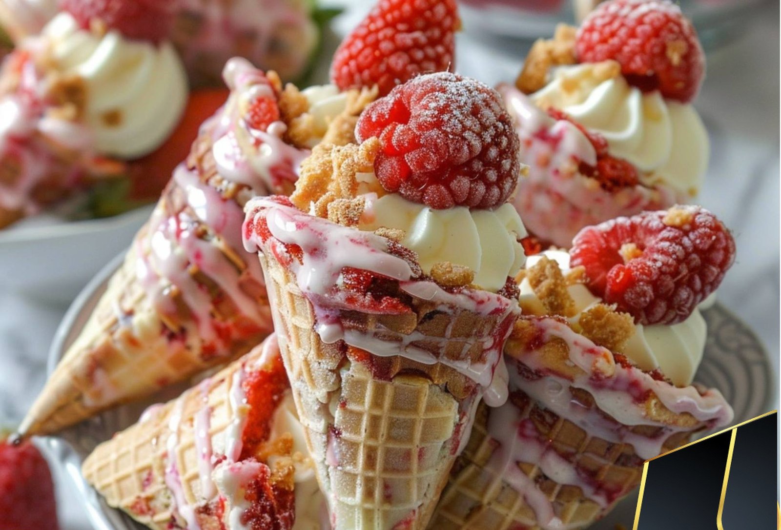 STRAWBERRY CRUNCH CHEESECAKE CONES