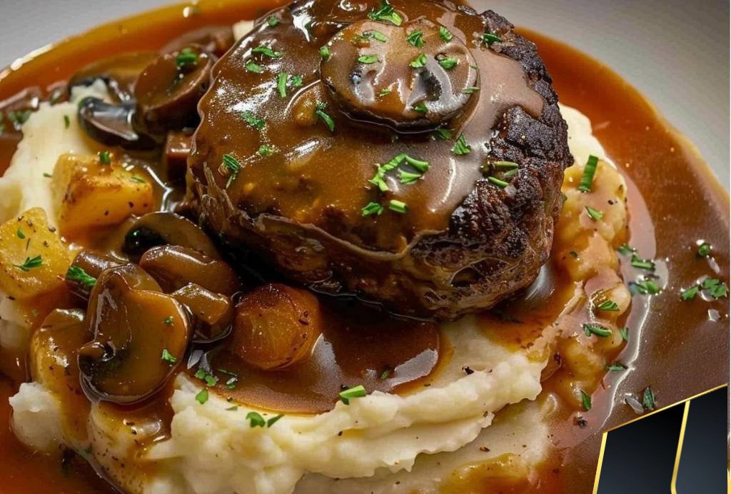 Salisbury Steak with Mashed Potatoes and Mushroom Gravy