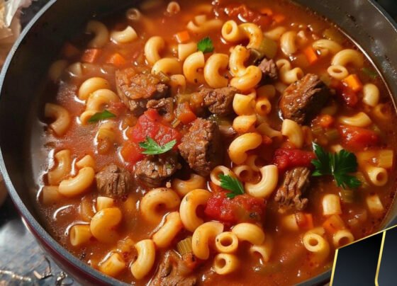 Beef and Macaroni Soup prepared at home with simple ingredients and clear steps.