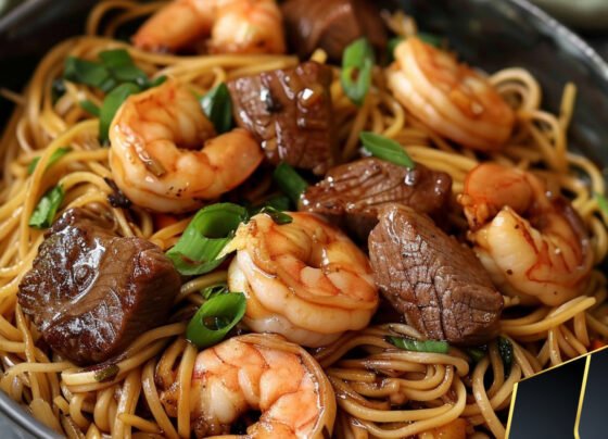 Shrimp & Teriyaki Steak Noodles prepared at home with simple ingredients and clear steps.