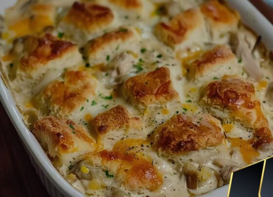Creamed Chicken and Biscuits Casserole prepared at home with simple ingredients and clear steps.
