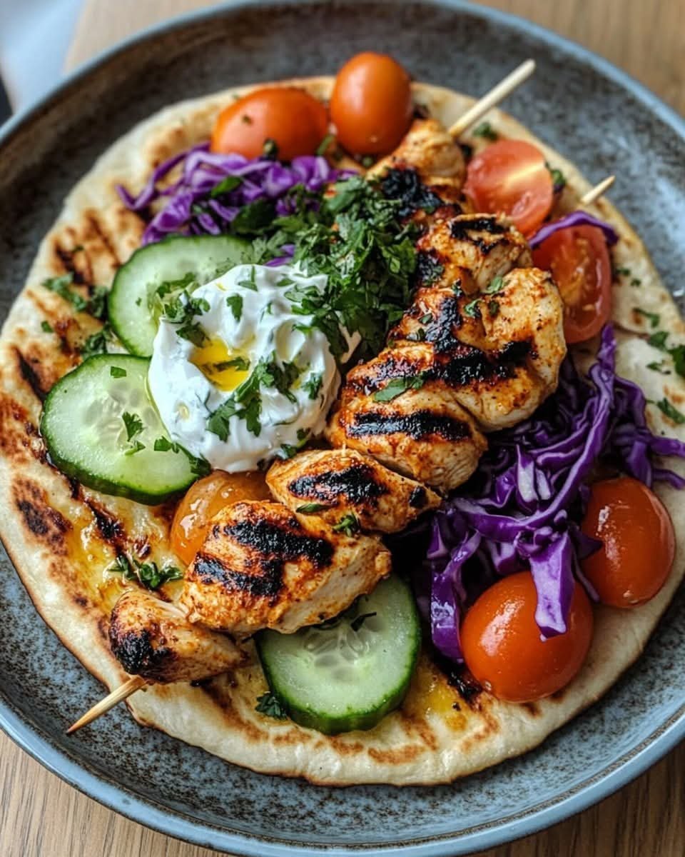 Grilled Chicken Flatbread Wrap with Creamy Tzatziki & Fresh Veggies